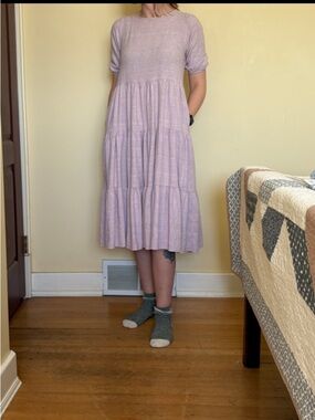 Tiered Lavender Maxi Dress with Short Sleeves